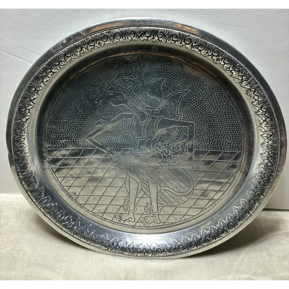 Vintage‎ Indonesian Plate Brotoseno Wayang Etched Triple Silver Plate TS 13
